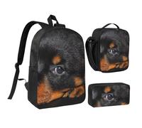 YXDVPALNE Rottweiler Welpen Haustiere Kleine Rottweiler Hunde, Studenten Rucksack, Lunchtasche, Federmäppchen, 3-teiliges Set