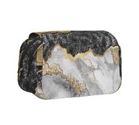 YXDVPALNE Schwarz Weiß Goldfolie Marmor Doppeltes Clamshell-Stifteetui, tragbares Bleistiftetui mit Reißverschluss