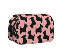 YXDVPALNE Scottish Terrier Muster Rosa Schwarz Doppeltes Clamshell-Stifteetui, tragbares Bleistiftetui mit Reißverschluss