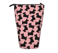 YXDVPALNE Scottish Terrier Muster Rosa Schwarz, Teleskop-Federmäppchen, Ständer-Federmäppchen mit Reißverschluss-Stiftetasche