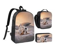 YXDVPALNE Süßer kleiner Hund Jack Russell Terrier, Studenten Rucksack, Lunchtasche, Federmäppchen, 3-teiliges Set