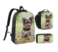 YXDVPALNE Yorkshire Terrier, kleiner Welpe, Haustiere, Hunde, Studenten Rucksack, Lunchtasche, Federmäppchen, 3-teiliges Set