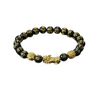 YYDPYZBD Armband Glücksarmband, Feng Shui Schwarz Obsidian Pixiu Reichtum Wohlstand Buddha Perlen Elastizes Armband-Stil 1-10 Mm