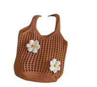YYDPYZBD Stricktasche Durchbrochene Handgewebte Damentasche, Strandurlaub-umhängetasche, Gestrickte Tragetasche-doppelter Blumenkaffee