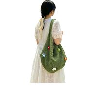 YYDPYZBD Stricktasche Durchbrochene Handgewebte Damentasche, Strandurlaub-umhängetasche, Gestrickte Tragetasche-grüne Kleine 5 Blüten