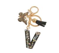 YYHCC Personalisierten Buchstaben Schlüsselanhänger,Schwarzer Schmetterling mit Quaste,Initialen Schlüsselbund als kleine Geschenke für Frauen (Schwarz, V)