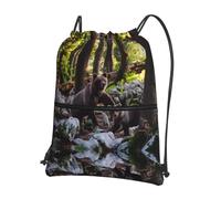 YYHHAOFA Bear Prints Rucksack mit Kordelzug und Reißverschluss, leichter Turnbeutel mit wasserabweisendem Stoff und mehreren Taschen für Reisen und Sport