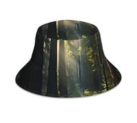 YYHHAOFA California Redwood Forest Printing Reflektierender Fischerhut, leicht, atmungsaktiv, faltbar, für Damen und Herren, Schwarz