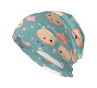 YYHHAOFA Cute Fox Printed Adult Knitted Hat Casual Bean Cap Elastic Brimless Hat Unisex Black
