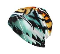 YYHHAOFA Little Fat Tiger Head Printed Adult Knitted Hat Casual Bean Cap Elastic Brimless Hat Unisex Black