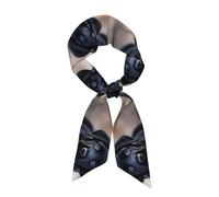 YYHHAOFA Modischer Damenschal, schwarzer Labrador-Welpen-Druck, Satin, Kopftuch, schicke Krawatte, Haarschal, Armband