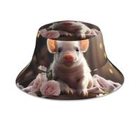 YYHHAOFA Niedlicher reflektierender Fischerhut mit Schweine-Druck, leicht, atmungsaktiv, faltbar, für Damen und Herren, Schwarz