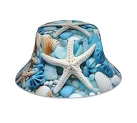YYHHAOFA Ocean Sea Beach Muscheln Seestern Blau Druck Reflektierender Fischerhut Leicht Atmungsaktiv Faltbar für Damen und Herren
