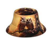 YYHHAOFA Reflektierender Fischerhut für Damen und Herren, Schutz-Kopfbedeckung für Reisen, Camping, Paare, Eulen-Sitzstange, Baum-Muster, Schwarz, Schwarz , One size