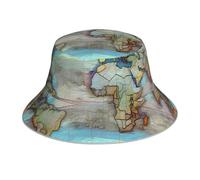 YYHHAOFA Reflektierender Fischerhut mit Cartoon-Weltkarten-Druck, leicht, atmungsaktiv, faltbar, für Damen und Herren, Schwarz