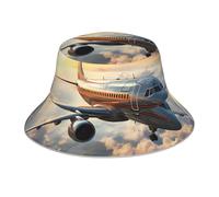 YYHHAOFA Reflektierender Fischerhut mit Flugzeugen und Aufdruck, leicht, atmungsaktiv, faltbar, für Damen und Herren, Schwarz