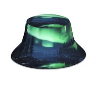 YYHHAOFA Reflektierender Fischerhut mit Nordlicht-Druck, leicht, atmungsaktiv, faltbar, für Damen und Herren, Schwarz