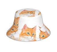 YYHHAOFA Reflektierender Fischerhut mit orangefarbenem Katzendruck, leicht, atmungsaktiv, faltbar, für Damen und Herren