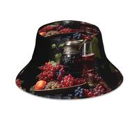 YYHHAOFA Reflektierender Fischerhut mit Trauben- und Weindruck, leicht, atmungsaktiv, faltbar, für Damen und Herren