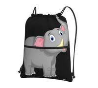 YYHHAOFA Rucksack mit Cartoon-Elefanten-Aufdruck, Kordelzug, Reißverschluss, leichter Turnbeutel mit wasserabweisendem Stoff, praktischer Fronttasche und verstellbaren Trägern für Reisen
