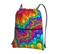 YYHHAOFA Rucksack mit Kordelzug, Reißverschluss, leicht, wasserabweisend, mit Tasche, für Reisen, Sport, Yoga, Regenbogenfarben
