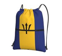 YYHHAOFA Rucksack mit Kordelzug und Reißverschluss, Motiv: Flagge von Barbados, leichter Turnbeutel mit wasserabweisendem Stoff, praktischer Fronttasche und verstellbaren Trägern für Reisen