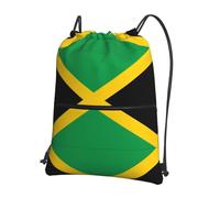 YYHHAOFA Rucksack mit Kordelzug und Reißverschluss, Motiv: Flagge von Jamaika, leichter Turnbeutel mit wasserabweisendem Stoff, praktischer Fronttasche und verstellbaren Trägern für Reisen