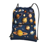 YYHHAOFA Rucksack mit Sonnensystem, Planeten-Drucken, Kordelzug, Reißverschluss, leichter Turnbeutel mit wasserabweisendem Stoff, praktischer Fronttasche und verstellbaren Trägern für Reisen
