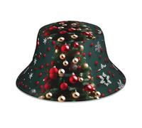 YYHHAOFA Runde Kugel Weihnachtsbaum Druck Reflektierender Fischerhut Leicht Atmungsaktiv Faltbar für Damen und Herren Schwarz