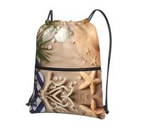 YYHHAOFA Sand Beach Palmen Prints Kordelzug Reißverschluss Rucksack - Leichter Turnbeutel mit wasserabweisendem Stoff und mehreren Taschen für Reisen und Sport