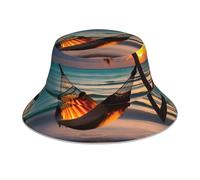 YYHHAOFA Sonnenuntergang Strand Hängematte Druck Reflektierender Fischerhut Leicht Atmungsaktiv Faltbar für Damen und Herren Schwarz