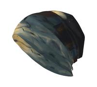 YYHHAOFA The Fox That Lights up The Forest Printed Adult Knitted Hat Casual Bean Cap Elastic Brimless Hat Unisex Black