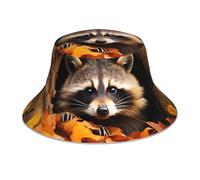 YYHHAOFA Waschbär im Herbst Baum Loch Druck Reflektierender Fischerhut Leicht Atmungsaktiv Faltbar für Damen und Herren Schwarz