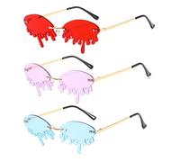 YYHJM Dripping Sunglasses Sets Frame Rimless Sunglasses Novelty Trendy Designer Style Shades Sunglass Eyewear (Red,Purple,Blue)