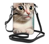 YYHWHJDE A Curious Cat Prints Kleine Leder-Umhängetasche für Damen, Flip-Handytasche, wasserdicht und langlebig