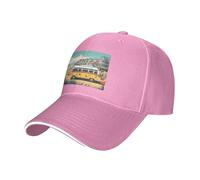 YYHWHJDE Baseballkappe, Motiv: Bus, Strand, Meer, Szenenaufdruck, Unisex, schwarz, atmungsaktiv, leicht, Pink, Einheitsgre