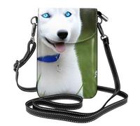 YYHWHJDE Blue Eyed White Husky Prints kleine Leder-Umhängetasche für Damen, wasserdicht und langlebig