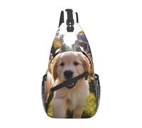 YYHWHJDE Cross Brusttasche diagonal - Qualität, langlebig und geräumig Umhängetasche für Damen und Herren Golden Retriever Welpen Muster, Schwarz, Einheitsgröße, Schwarz , Einheitsgröße