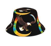 YYHWHJDE Eagle on the Rainbow Pattern Reflective Bucket Hat Unisex Lightweight, Breathable, Foldable