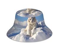 YYHWHJDE Fischerhut für Damen und Herren, Motiv: Snowy Mountain White Tiger