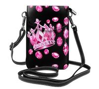 YYHWHJDE Kleine Handy-Geldbörse, 19,3 x 12,4 cm, glänzende rosa Edelsteine, Set in der Krone, Leder, Crossbody-Klappe, Handytasche für Damen, perfekt für Spaziergänge, Camping