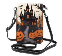 YYHWHJDE Kleine Handy-Geldbörse, 19,3 x 12,4 cm, Gothic-Happy Halloween-Muster, Leder, Crossbody-Klappe, Handytasche für Damen, perfekt für Spaziergänge, Camping