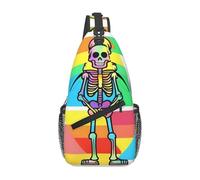 YYHWHJDE Kreuz-Brusttasche, diagonal - hochwertige, langlebige und geräumige Umhängetasche für Damen und Herren, buntes Totenkopf-Aufdruck, Schwarz, Einheitsgröße, Schwarz , Einheitsgröße