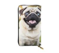 YYHWHJDE Lustiges Portemonnaie mit Mops-Aufdruck, hochwertiges Leder, lange Clutch, entworfen für modische Mädchen und Frauen, stilvoll, 19 x 10,5 cm, Schwarz , Einheitsgröße