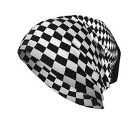 YYHWHJDE Modische Strickmütze für Erwachsene, lässige Mütze für den Alltag, Outdoor-Aktivitäten und Reisen, schwarz-weißes Schachbrettmuster, Schwarz , Einheitsgröße