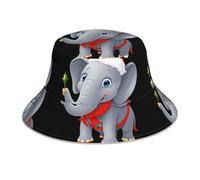 YYHWHJDE Reflektierender Fischerhut mit weihnachtlichem Elefantenbild, leicht, atmungsaktiv und stilvoll, Outdoor-Kopfbedeckung, Schwarz