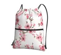 YYHWHJDE Rucksack mit Kirschblüten-Druck, Kordelzug, wasserdicht, Turnbeutel - leicht, faltbar, Sportbezug mit Reißverschlusstasche für Reisen, Wandern