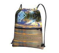 YYHWHJDE Rumbling Ocean Palm Trees Prints Kordelzug Reißverschluss Rucksack - Leichter, wasserabweisender Turnbeutel für Reisen, Yoga und alltägliche Abenteuer