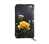 YYHWHJDE Schöne gelbe Rosen-Print-Leder-Clutch-Geldbörse, entworfen für modische Mädchen und Frauen, stilvoll und personalisiert, 19 x 10,5 cm, Schwarz, Einheitsgröße, Schwarz , Einheitsgröße