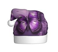 YYHWHJDE Schöne lila Schmetterlings-Weihnachtsmütze für Erwachsene, weich, leicht und flauschig, für Damen und Herren